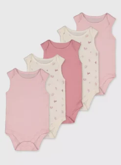 Pink Print Sleeveless Bodysuit 5 Pack Up To 3 Mths