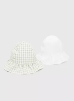 Green Gingham & White Bucket Hat 2 Pack 3-6 Months