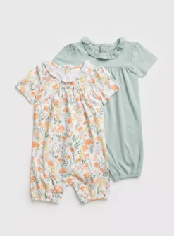 Floral & Sage Green Rompers 2 Pack - 18-24 Months