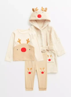 Beige Rudolph Reindeer Pyjamas & Dressing Gown 18-24 Months