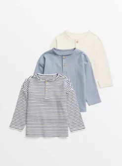 Blue Stripe Long Sleeve Tops 3 Pack 6-9 Months