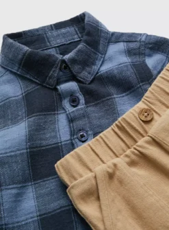 Check Bodysuit & Beige Trousers Set Up To 3 Mths