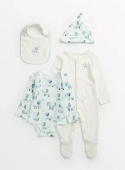White Elephant Print 4 Piece Starter Set Tiny Baby