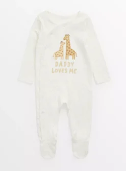Cream Daddy Loves Me Giraffe Sleepsuit 6-9 Months