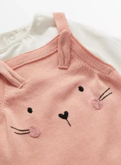Pink Knitted Bunny Dungarees & Bodysuit 9-12 Months
