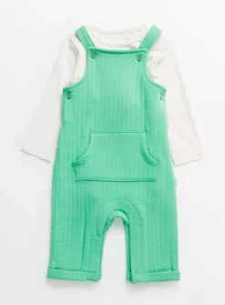 Green Dungarees & Cream Bodysuit 9-12 Months