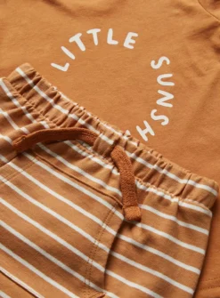 Tan Slogan T-Shirt & Shorts 6-9 Months
