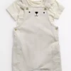 Cream Bear Face Short Dungarees & Bodysuit Set 9-12 Months
