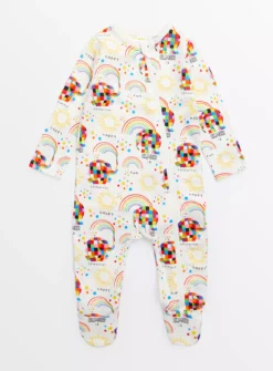 Elmer The Patchwork Elephant Cream Sleepsuit6-9 Months