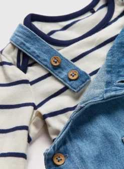 Denim Dungarees & Stripe Bodysuit 12-18 Months