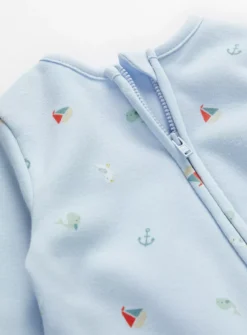 Blue Sailboat Fleece Lined Sleepsuit6-9 Months