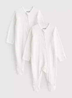 White Zip-Through Sleepsuits 2 PackTiny Baby