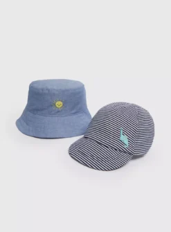 Blue Bucket Hat & Stripe Cap 1-2 Years