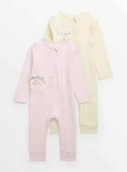 Pink & Yellow Dinosaur Zip Sleepsuit 2 Pack9-12 Months