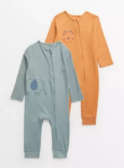 Novelty Pocket Zip-Through Sleepsuits 2 Pack12-18 Months