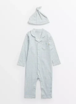 Blue Gingham Romper & Hat3-6 Months