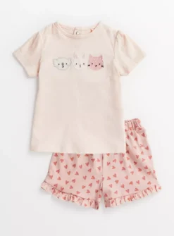 Pink Animal Face T-Shirt & Shorts Set Up To 3 Mths
