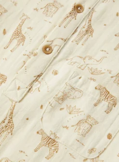 Cream Woven Safari Print Romper & Hat Set 6-9 Months