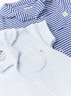 Light Blue & Navy Stripe Collar Rompers 2 Pack 12-18 Months