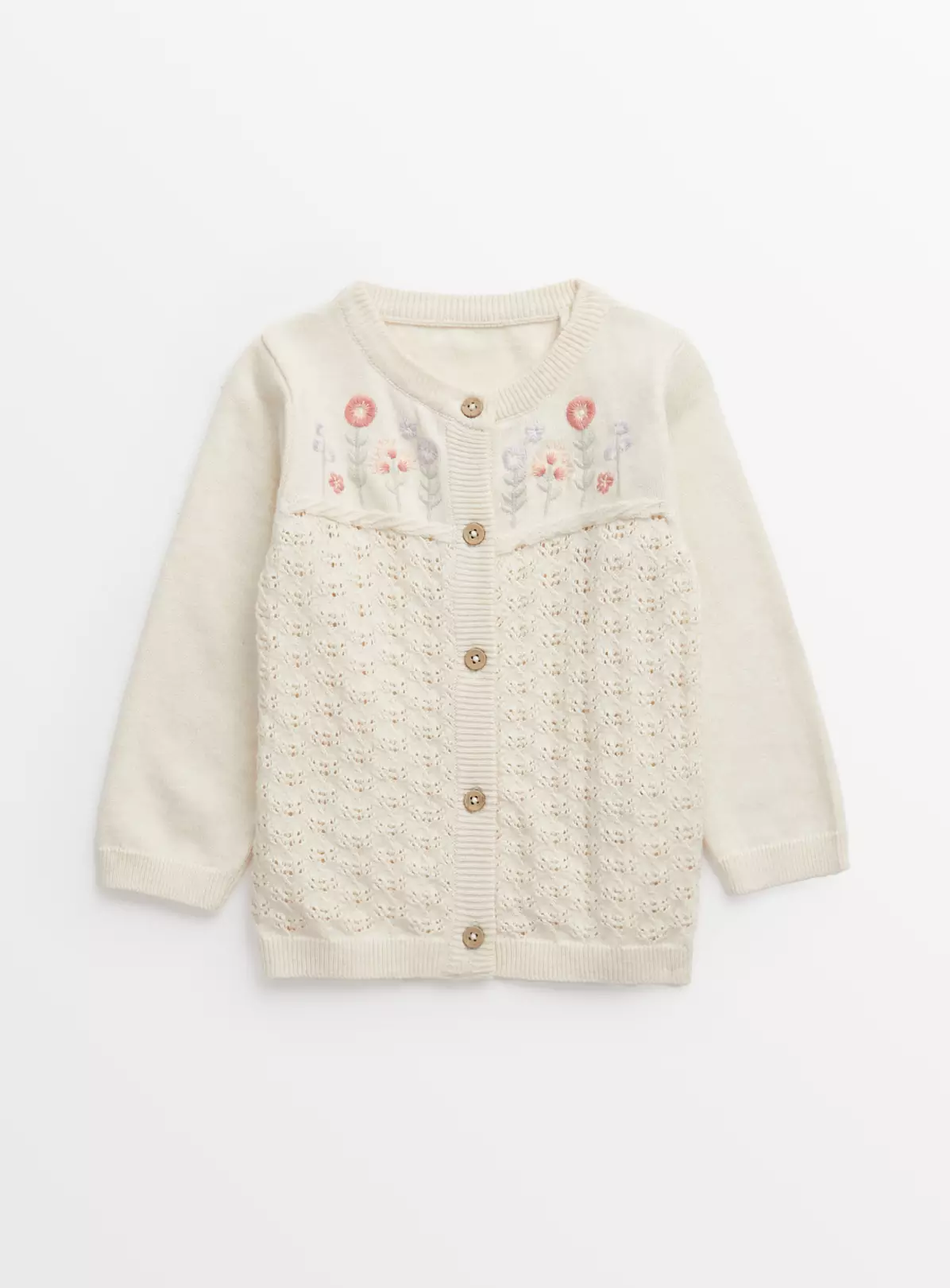 Cream Floral Pointelle Cardigan Up To 3 Mths - Image 2