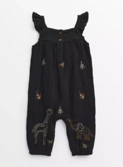 Black Safari Embroidered Woven Romper 9-12 Months