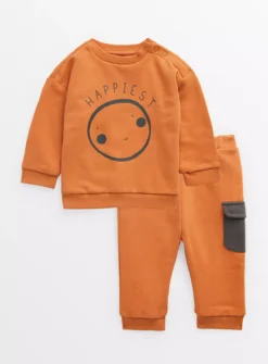 Orange Happiest Sweatshirt & Joggers Up To 3 Mths