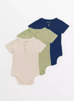 Waffle Button Front Short Sleeve Bodysuits 3 Pack 18-24 Months