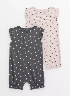 Pink & Charcoal Spot Romper 2 Pack Up To 3 Mths
